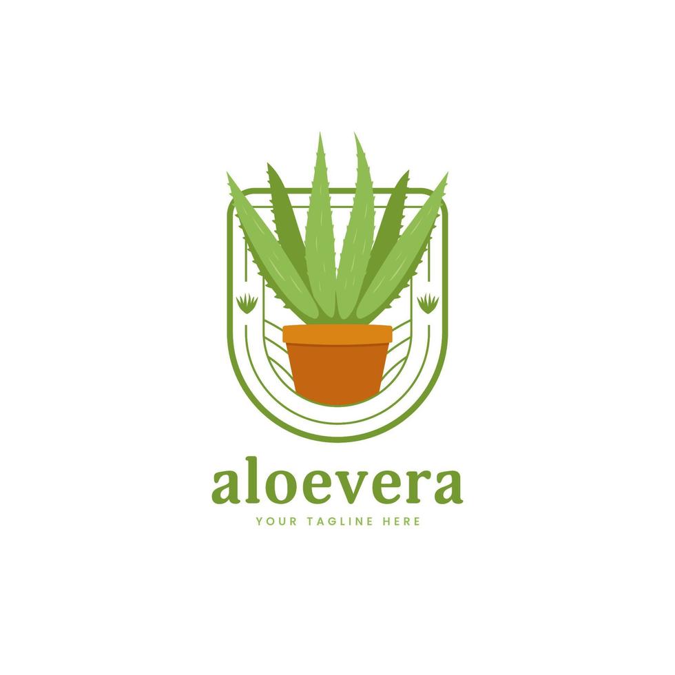planta aloevera na ilustração do ícone do distintivo do logotipo do pote vetor