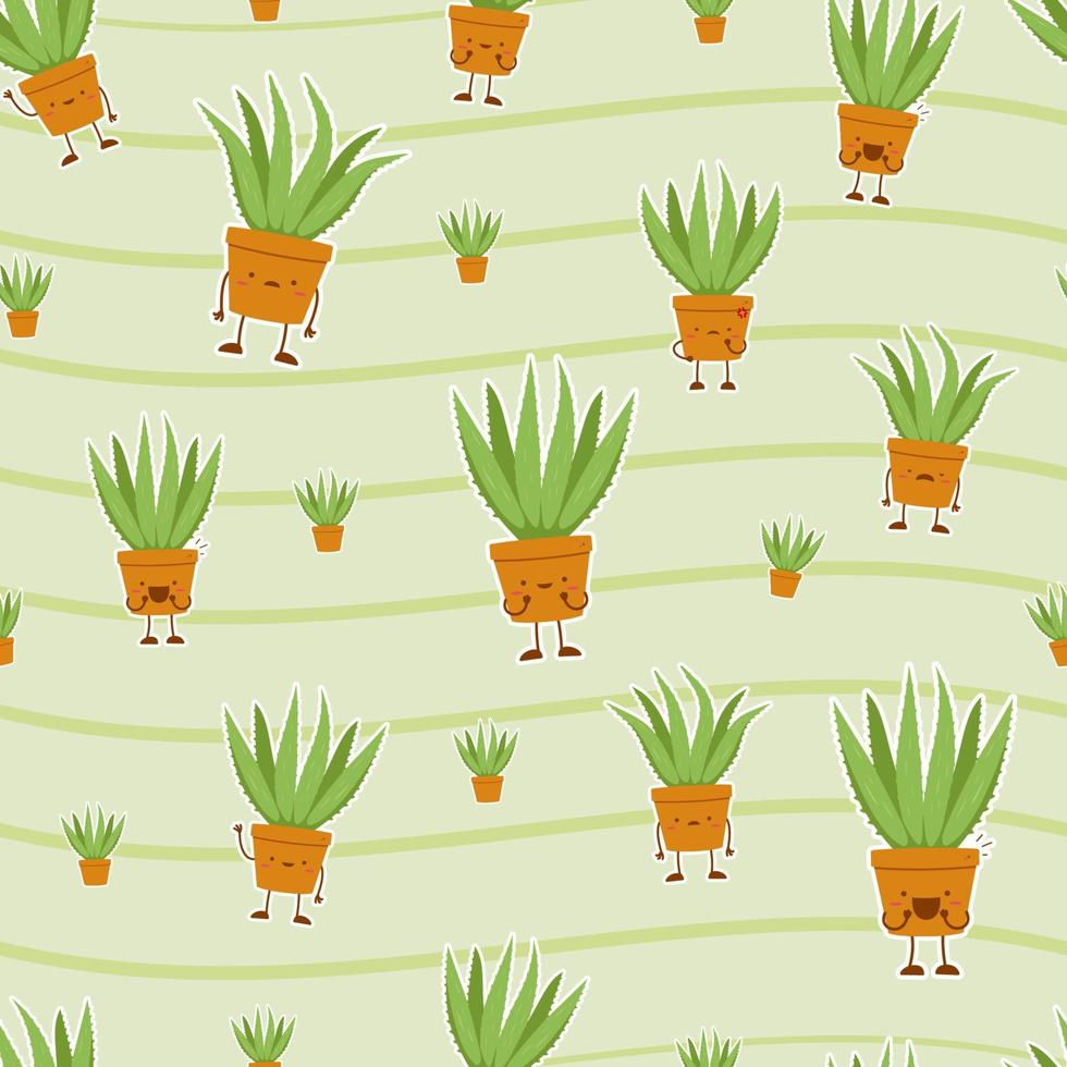 padrão perfeito de emoji de desenho animado de aloevera fofo vetor