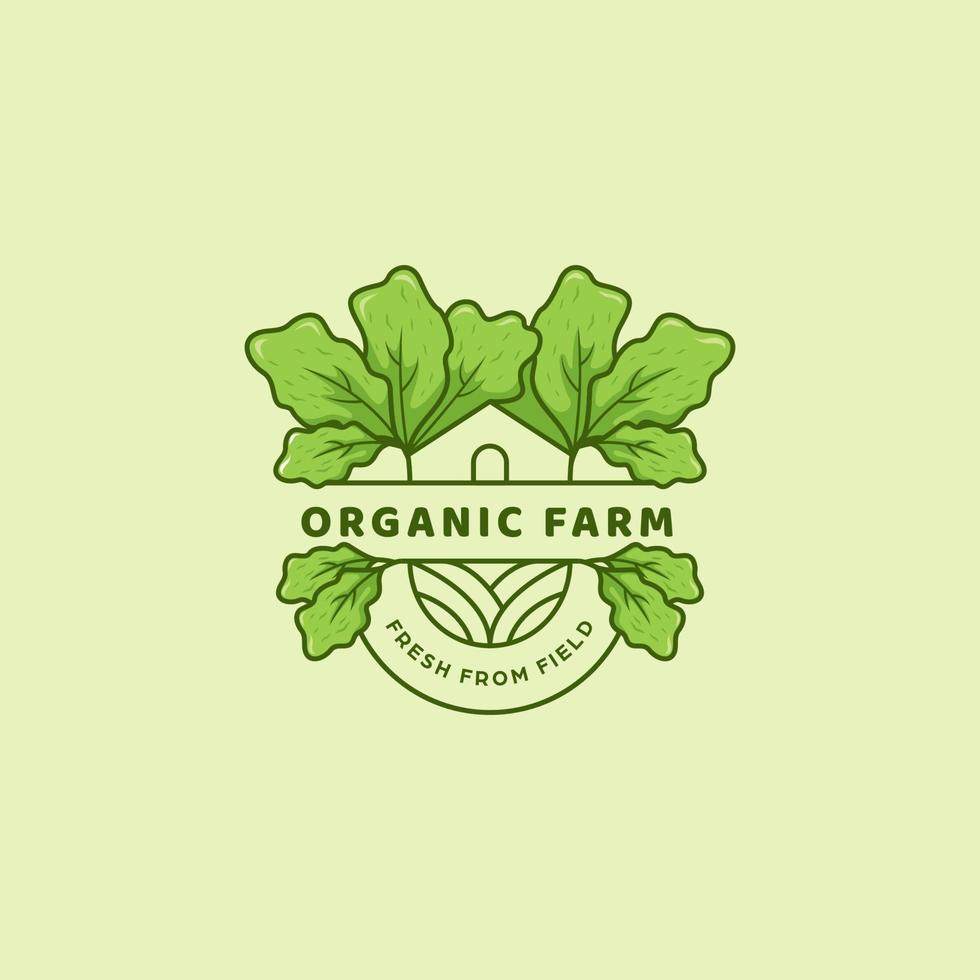 ícone do logotipo da fazenda de alface verde orgânica monoline linha emblema emblema estilo vetor
