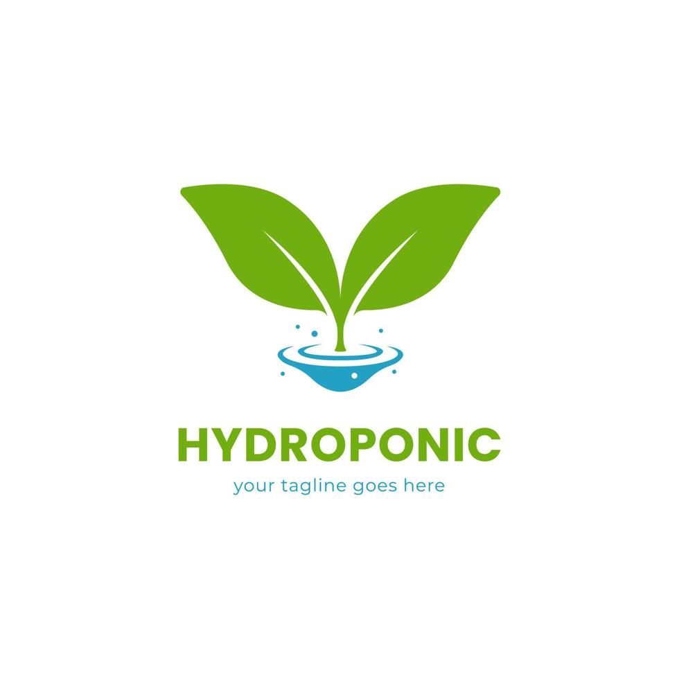 ícone de logotipo de fazenda hidropônica simples com folha verde natural e símbolo de ondulação de água vetor