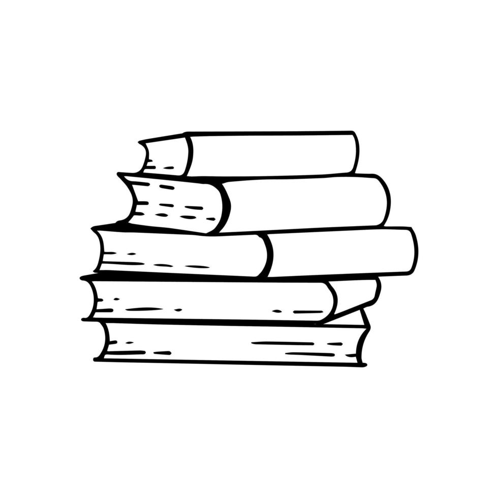 livros pilha esboço sobre um fundo branco e isolado. literatura de biblioteca desenhada à mão. ilustração vetorial. vetor