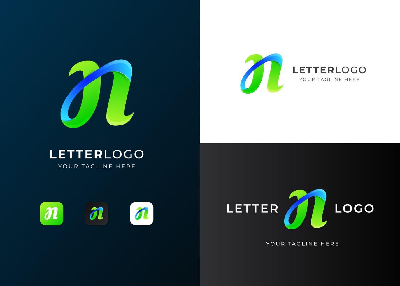 design de modelo de logotipo letra n com conceito de variação de gradiente moderno vetor