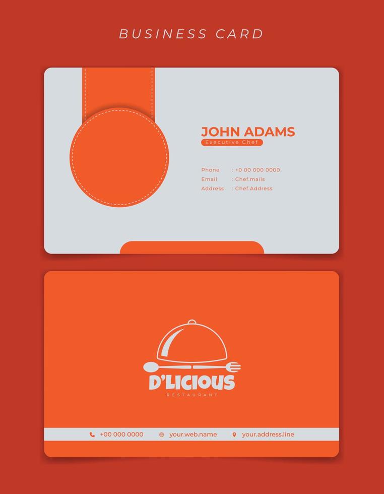 design de cartão de identificação simples branco e laranja. design de cartão de identificação de restaurante. vetor