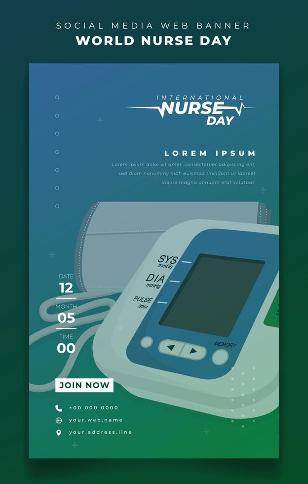 modelo de banner de retrato com fundo de pressão arterial para design do dia internacional da enfermeira vetor