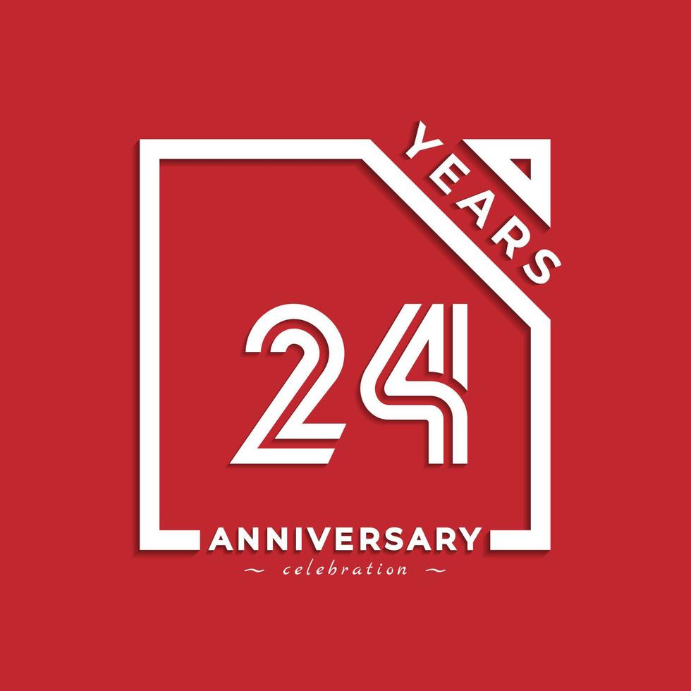 Design de estilo de logotipo de comemoração de aniversário de 24 anos com número vinculado na praça isolada em fundo vermelho. saudação de feliz aniversário celebra ilustração de design de evento vetor