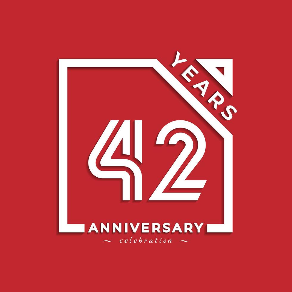 Design de estilo de logotipo de comemoração de aniversário de 42 anos com número vinculado na praça isolada em fundo vermelho. saudação de feliz aniversário celebra ilustração de design de evento vetor