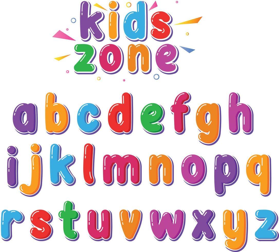 zona infantil fontes coloridas alfabetos pequeno vetor