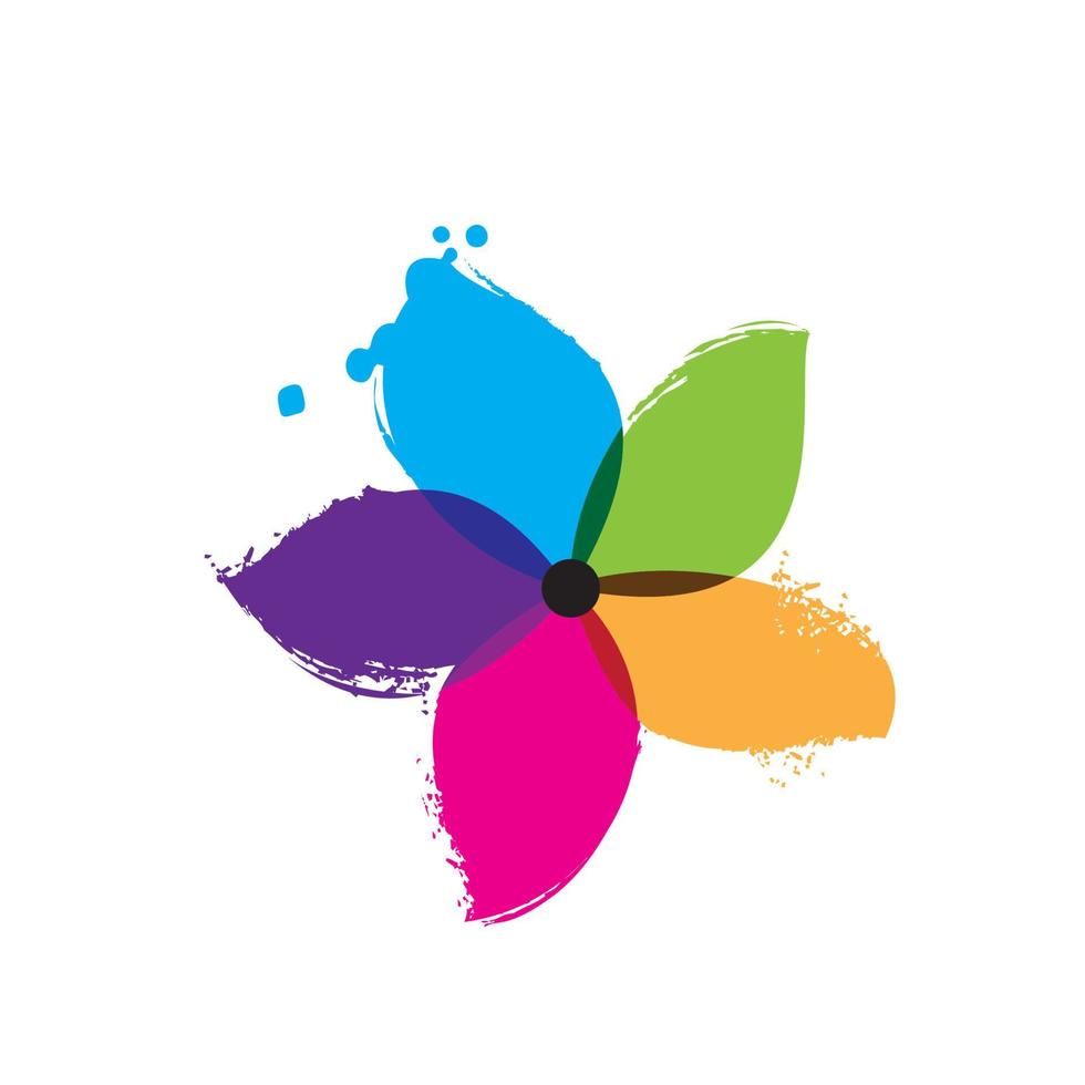 logotipo de flor colorida, estilo escovado. vetor