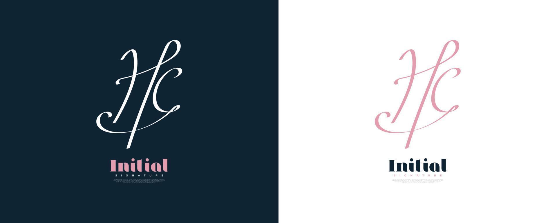 design de logotipo inicial h e c em estilo de caligrafia elegante e minimalista. logotipo ou símbolo de assinatura hc para casamento, moda, joias, boutique e identidade comercial vetor
