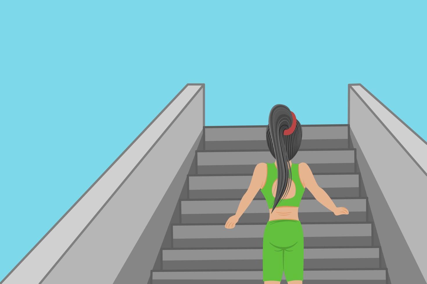mulher de ilustração dos desenhos animados se exercitando nas escadas vetor