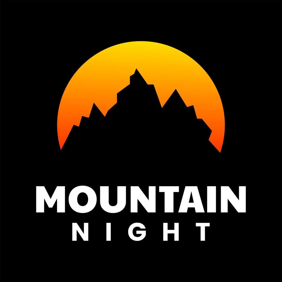 modelo de design de logotipo de silhueta de noite de montanha vetor