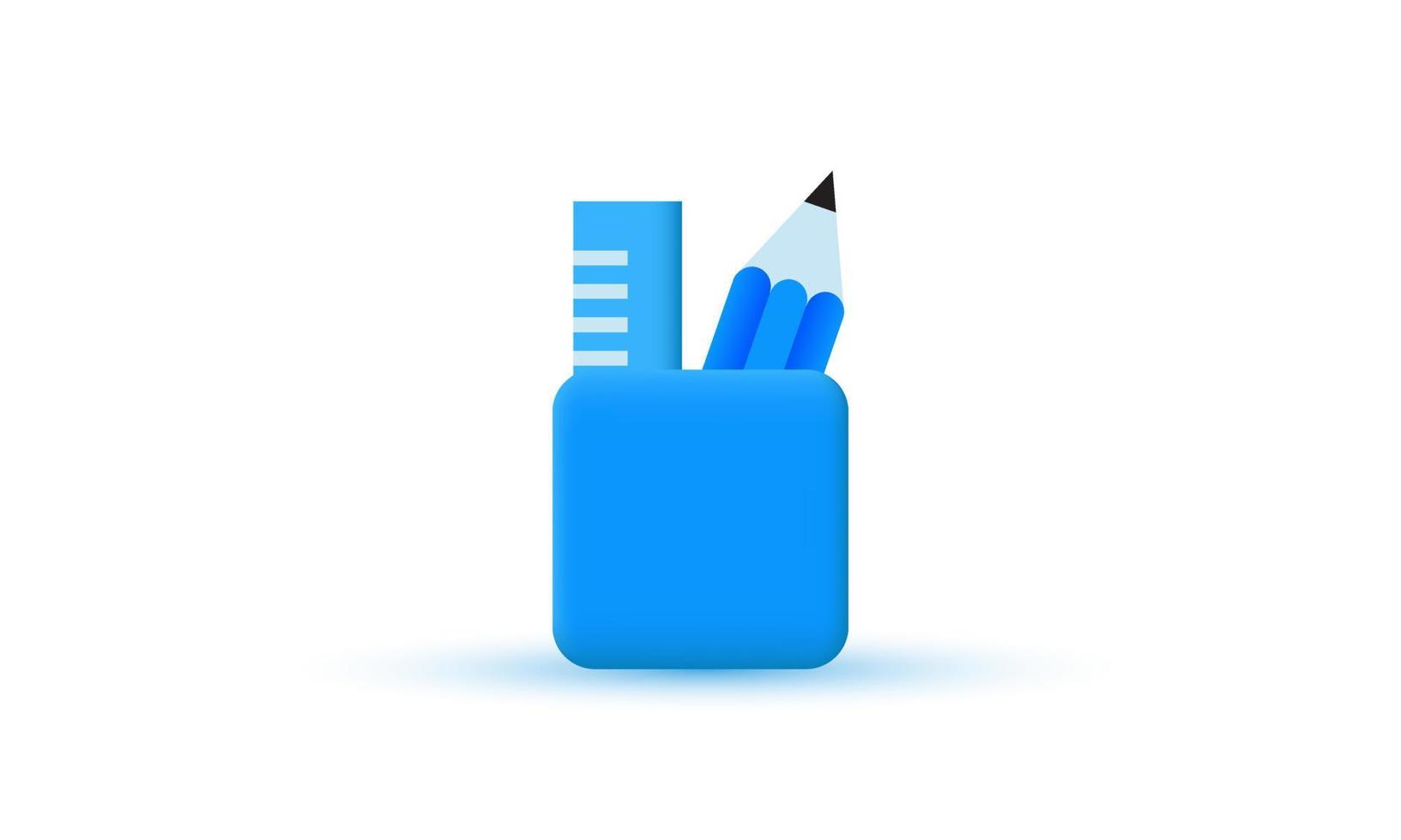 logotipo de ilustração vetorial de ícone de design de suporte de lápis 3D vetor