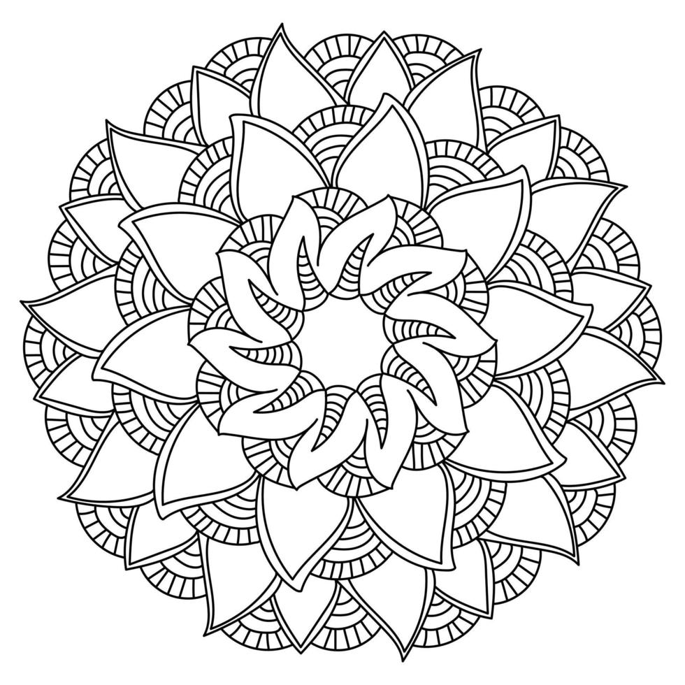 mandala antiestresse de contorno com arcos e ondas repetidos, página para colorir com linhas simples vetor