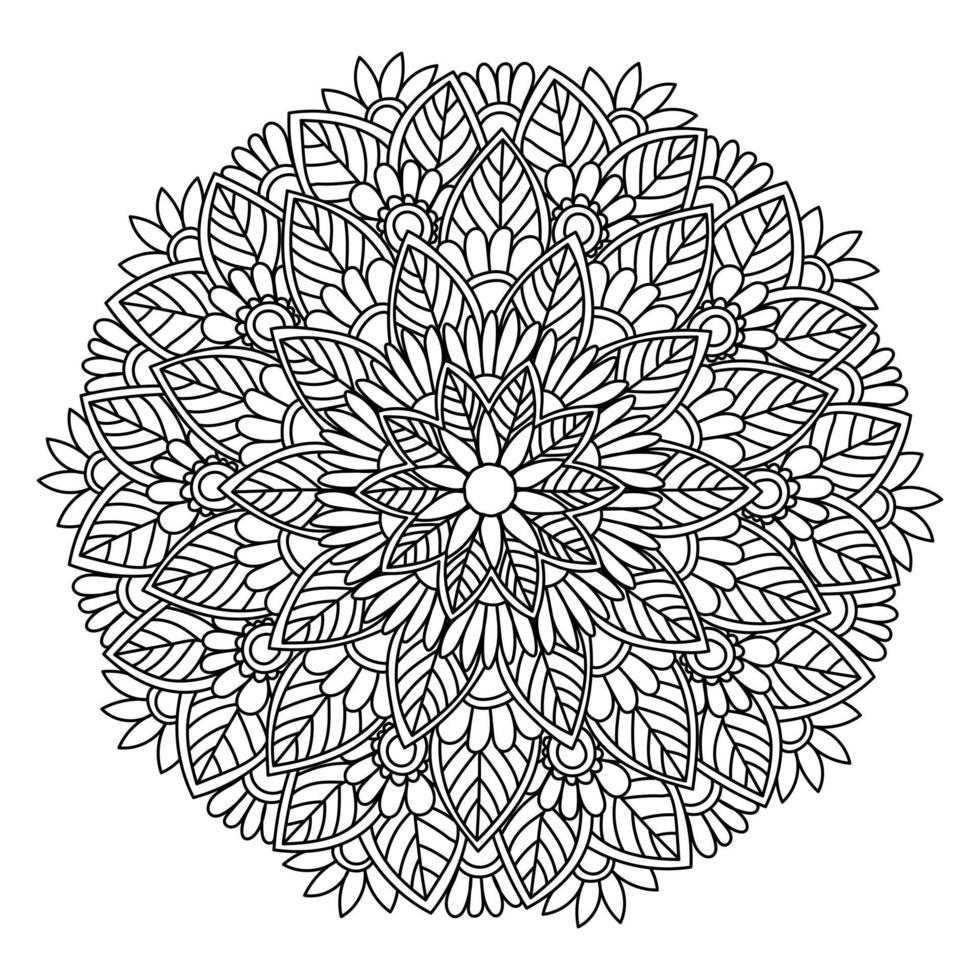 contorno doodle zen mandala de folhas e flores, página para colorir anti-stress ornamentado com elementos vegetais vetor