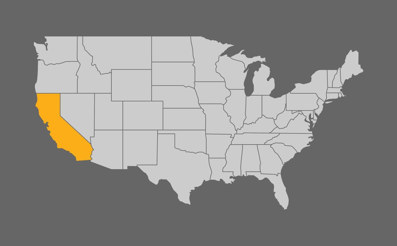 mapa dos estados unidos com destaque da califórnia em fundo cinza