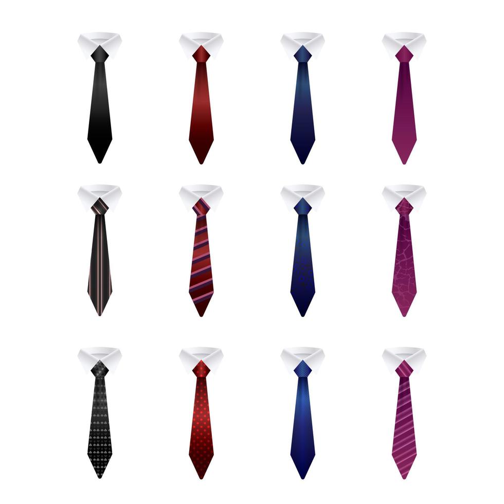 conjunto de gravatas coloridas isoladas em um fundo branco vetor