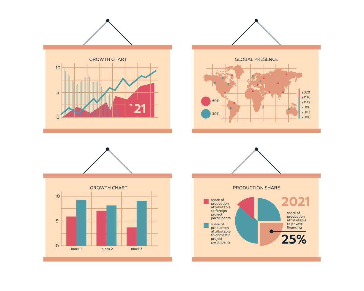 cartazes com infográficos. apresentação. mapa, gráficos, diagramas. imagem vetorial. vetor