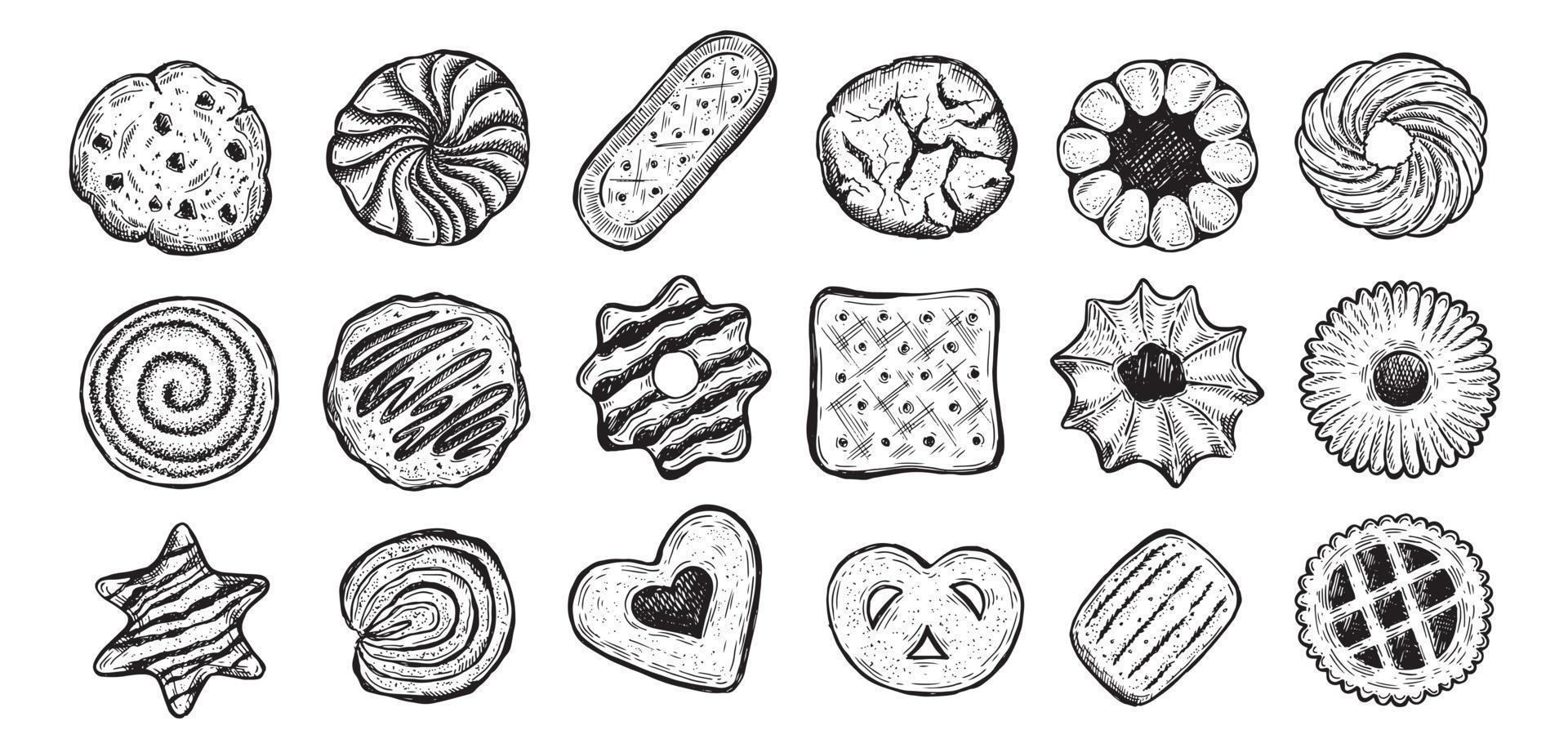 conjunto de cookies ilustração desenhada à mão. vetor