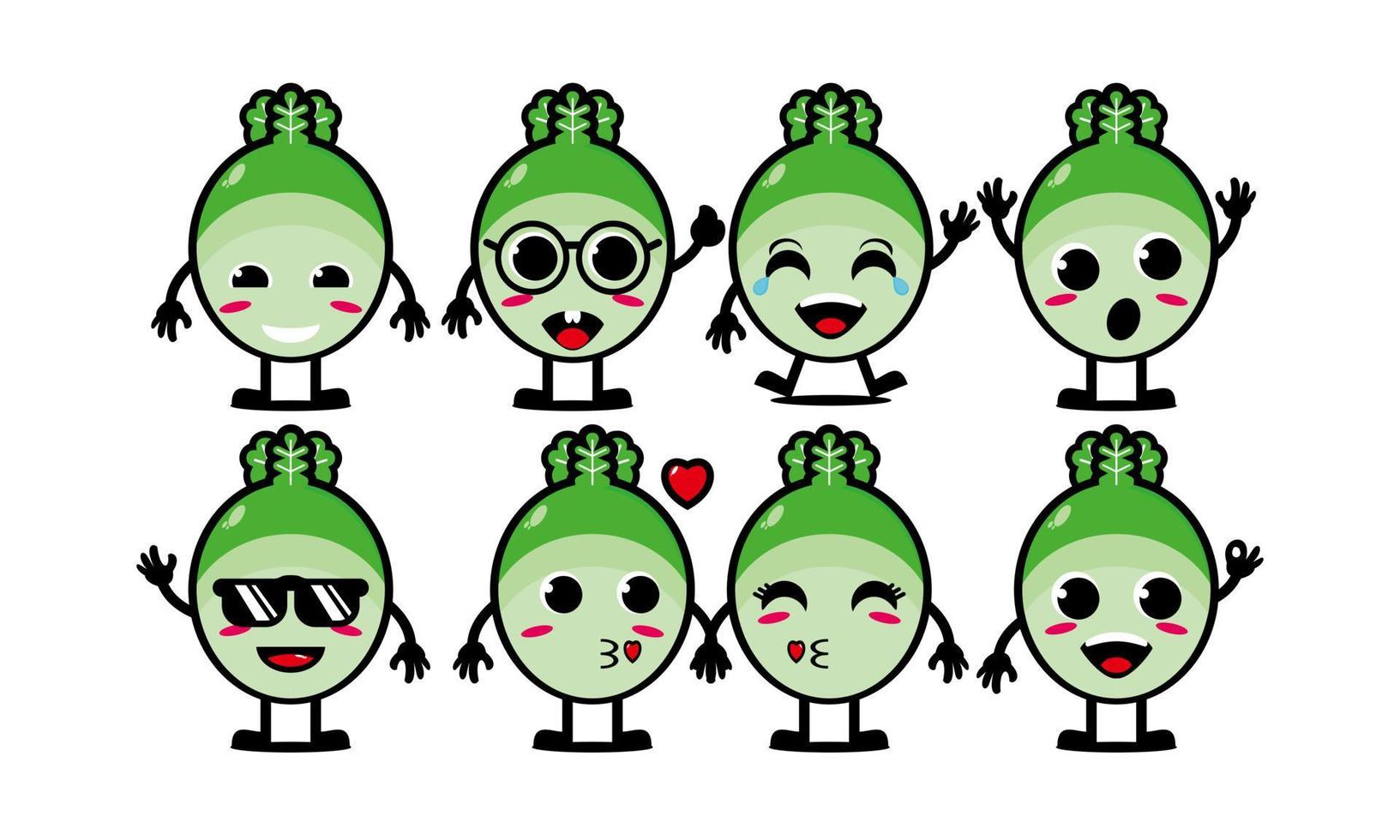 coleção de conjunto de vegetais de repolho engraçado sorridente bonito ilustração de mascote de personagem de cara de desenho animado plana vetorial isolada no fundo branco vetor