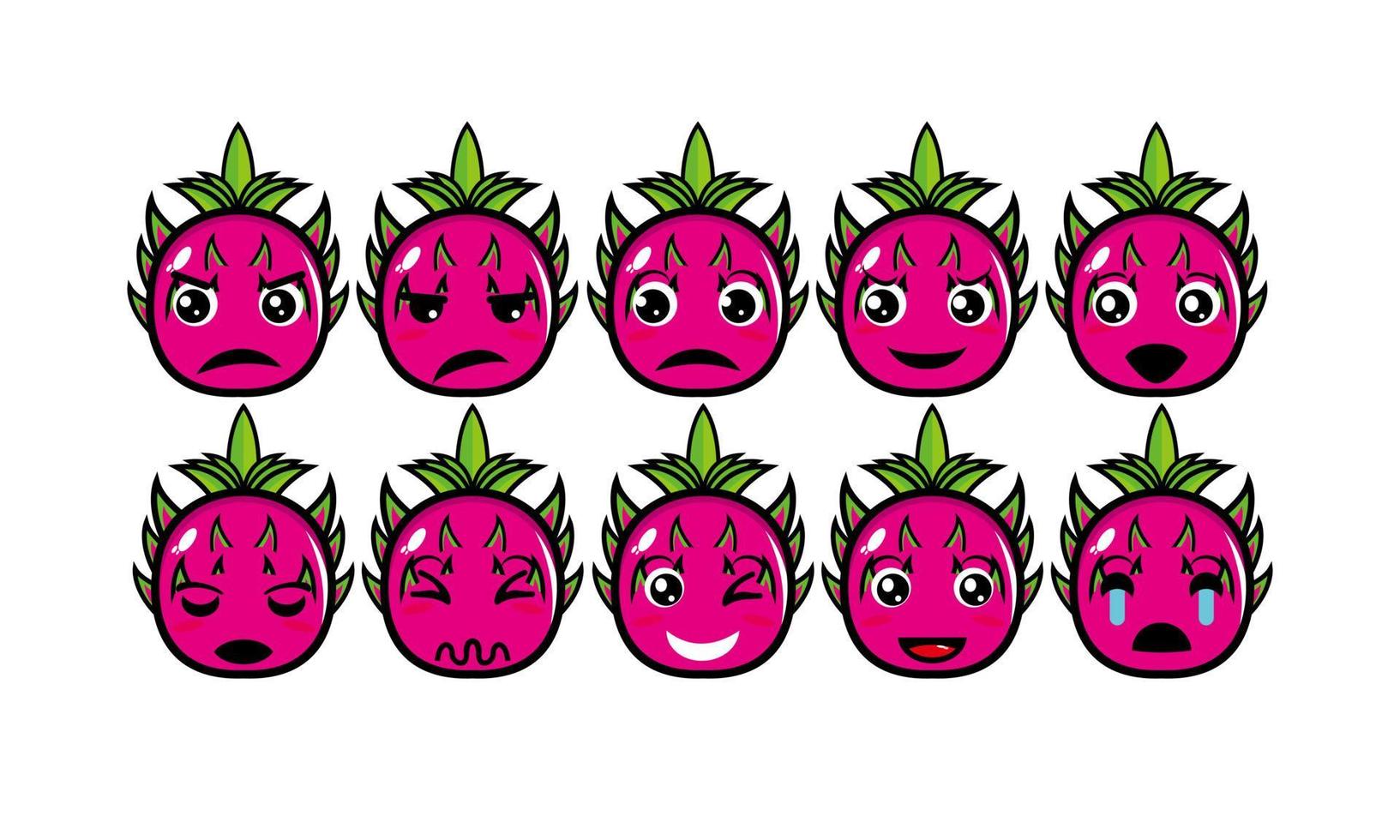 coleção de conjunto de frutas de dragão engraçadas sorridentes fofas ilustração de mascote de personagem de rosto de desenho vetorial plana isolada no fundo branco vetor