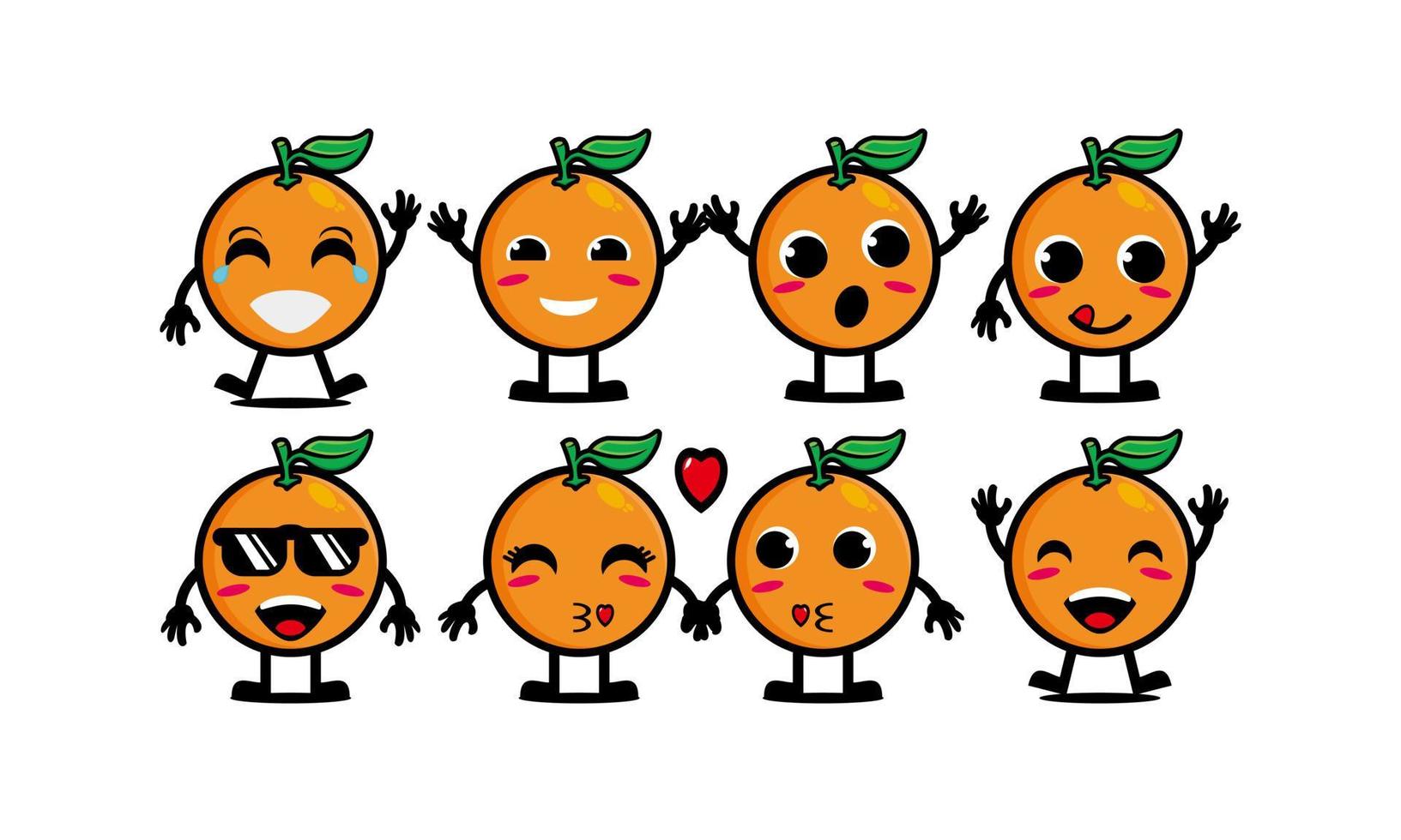 coleção de conjunto de laranja engraçado sorridente bonito ilustração de mascote de personagem de cara de desenho animado plana vetorial isolada no fundo branco vetor