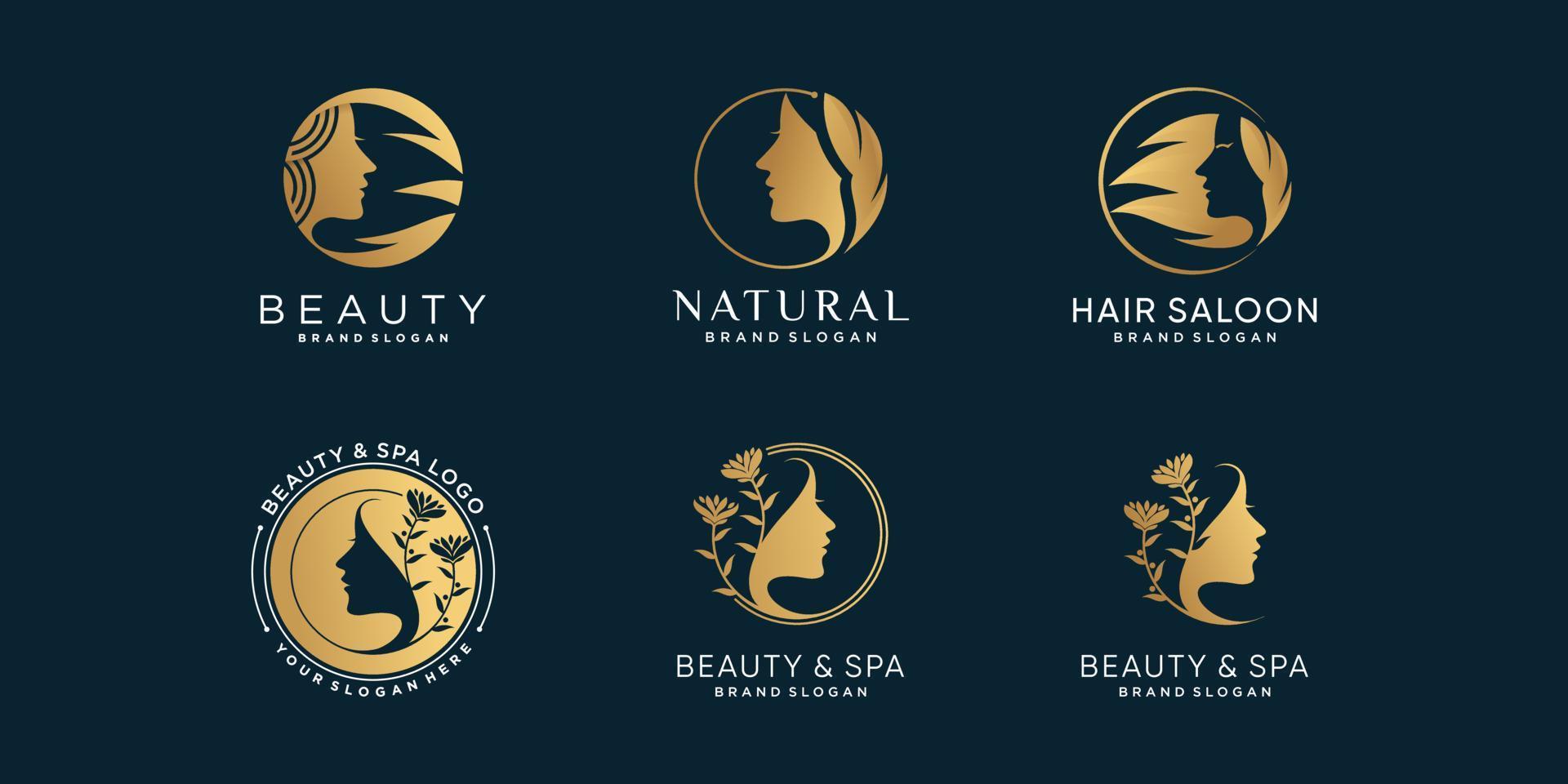 conjunto de coleção de logotipo de beleza para mulher, spa, salão, com vetor premium de estilo dourado