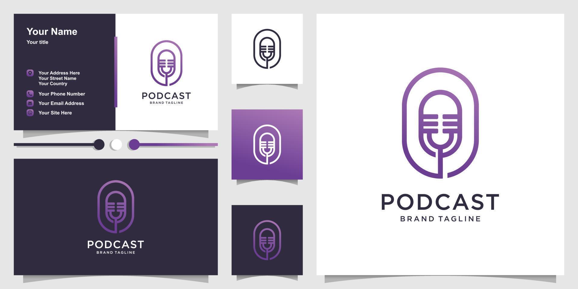 modelo de logotipo de podcast com conceito criativo e vetor premium de design de cartão de visita