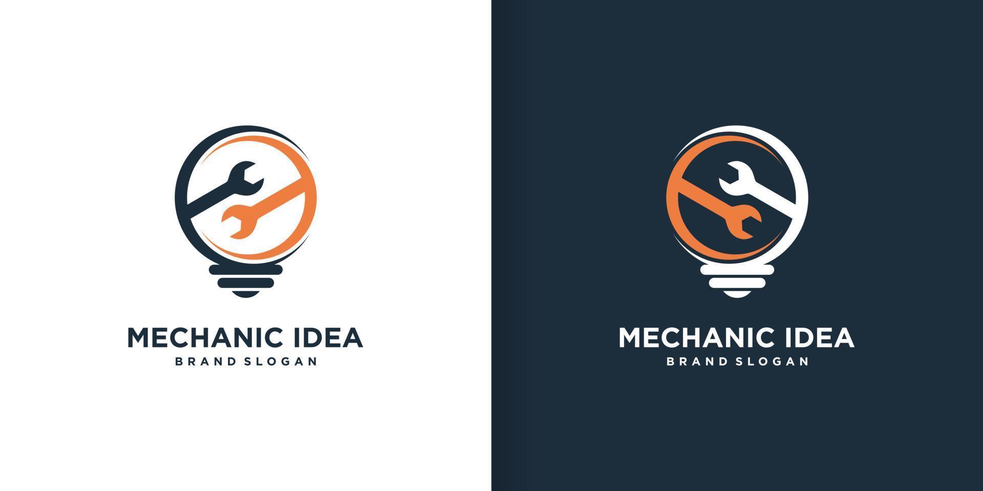 modelo de logotipo mecânico com vetor premium de conceito de ideia de lâmpada