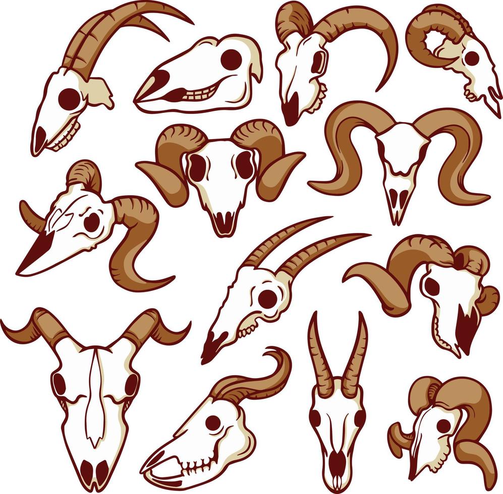 pacote de ilustração de doodle de crânio de cabra vetor