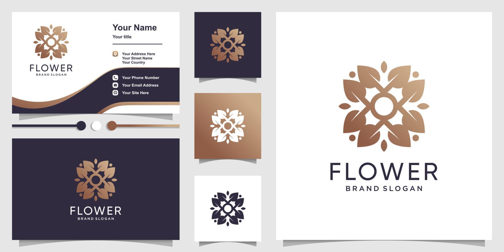 modelo de logotipo de flor e cartão de visita com vetor premium de conceito exclusivo
