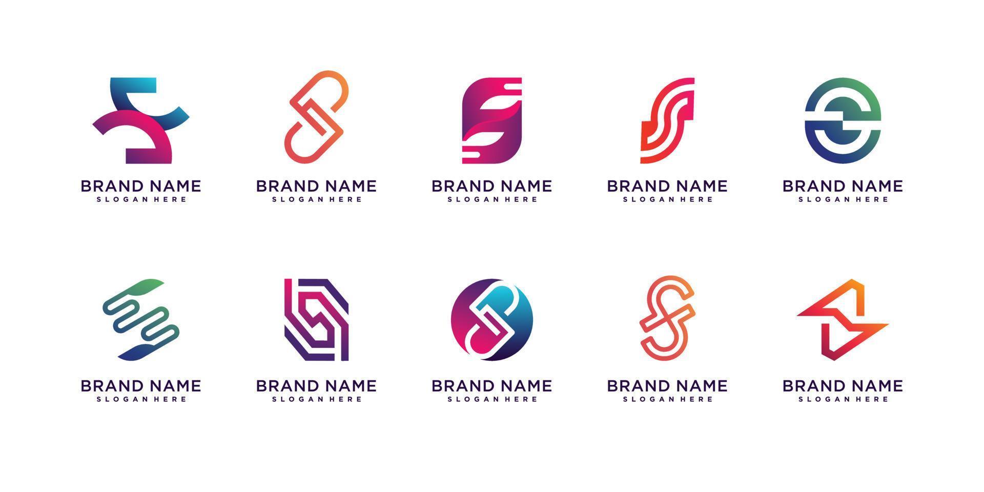 conjunto de coleção de logotipo da letra s com cor criativa e vetor premium de conceito único