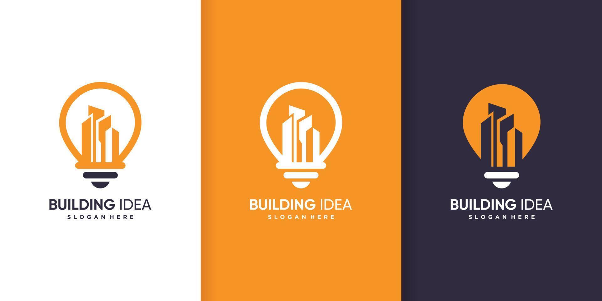 logotipo de construção com vetor premium de conceito de ideia de lâmpada