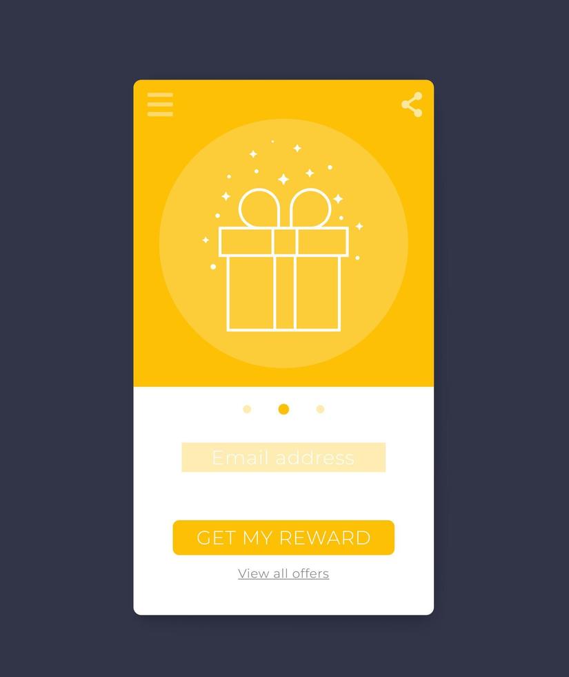 aplicativo de recompensa, design de interface do usuário móvel, vetor