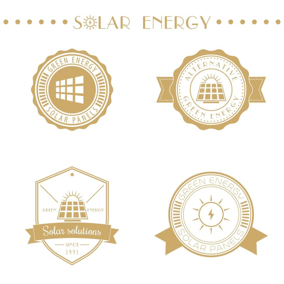 logotipo de energia solar, emblemas, sinais de energia solar, isolado sobre o branco, ilustração vetorial vetor