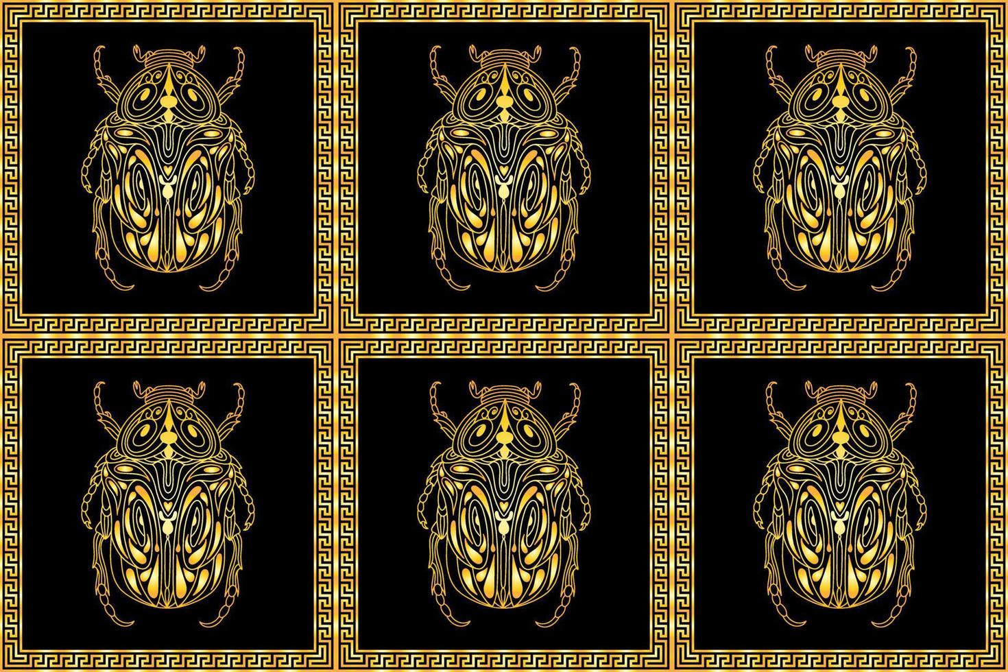 padrão perfeito com besouros dourados em um ornamento retangular no estilo grego vetor
