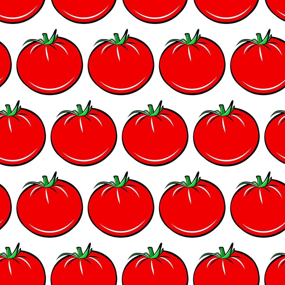 modelo de padrão sem emenda de comida vegetal de tomate, textura de papel de parede isolado vermelho dos desenhos animados, papel de embrulho de pacote. vetor