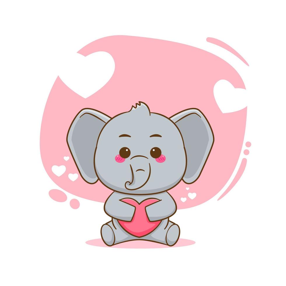 ilustração dos desenhos animados do personagem de elefante fofo segurando coração de amor vetor