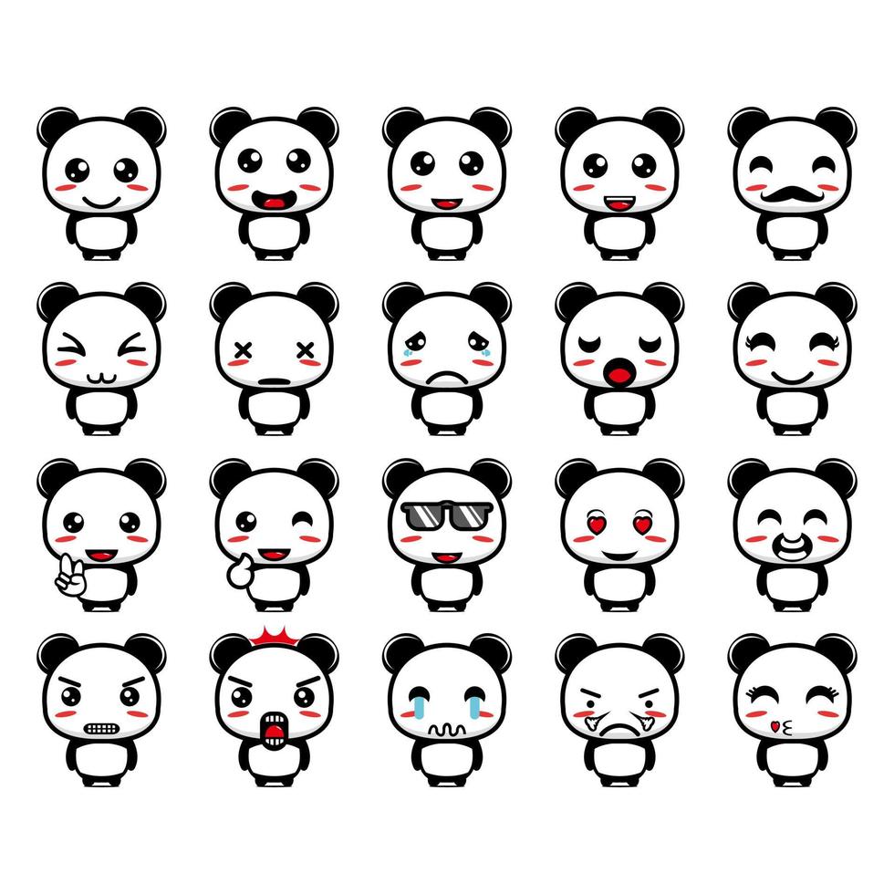 definir coleção de design de mascote panda bonito. Isolado em um fundo branco. conceito de pacote de ideia de logotipo de mascote de personagem fofo vetor