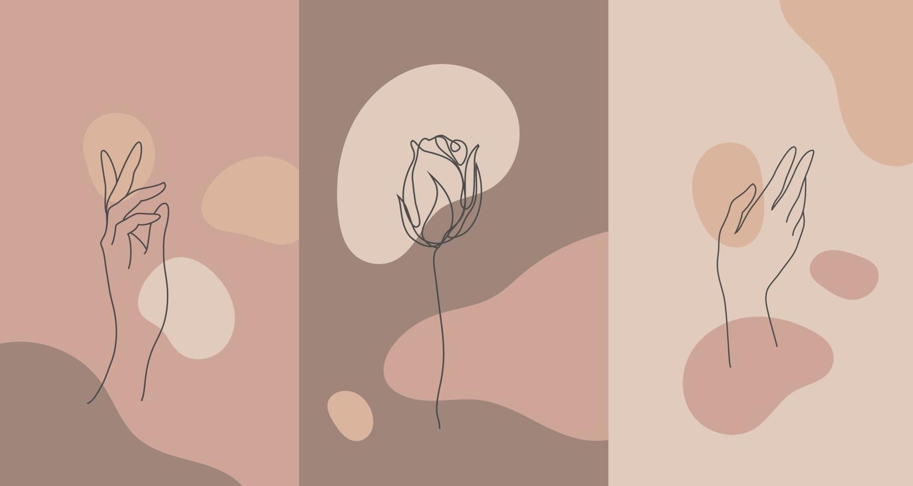 flores de plantas de estilo minimalista de vetor. flor de linha, cores nude. impressão abstrata desenhada à mão. use para papéis de parede de mídia social, logotipos de beleza, ilustração de pôster, vetor