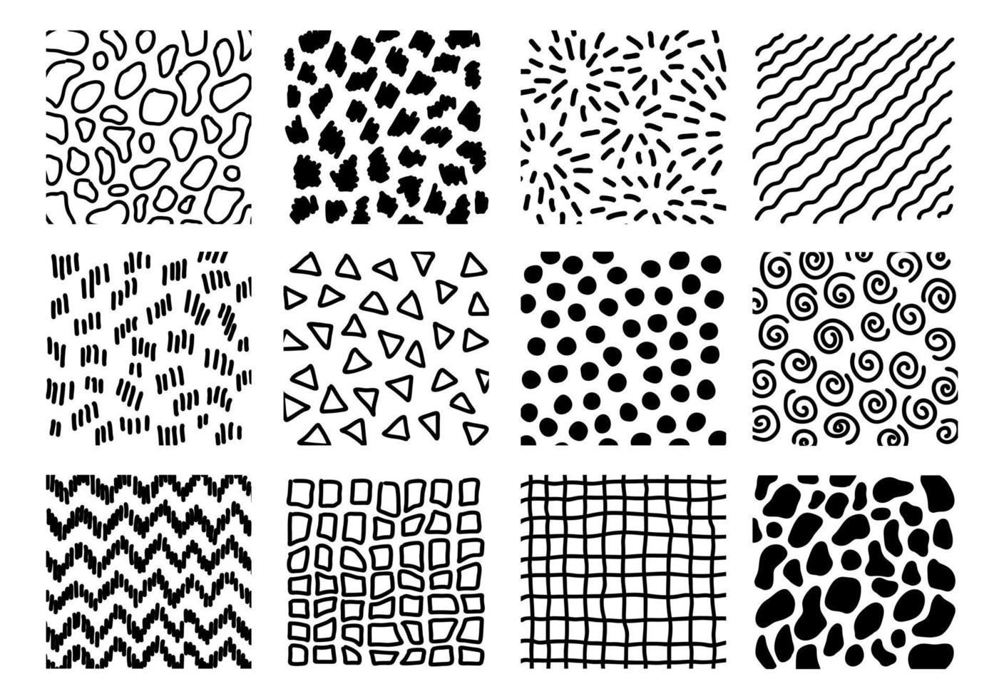 conjunto de elementos de textura de esboço de doodle desenhados à mão. texturas ladrilhadas em preto e branco vetor