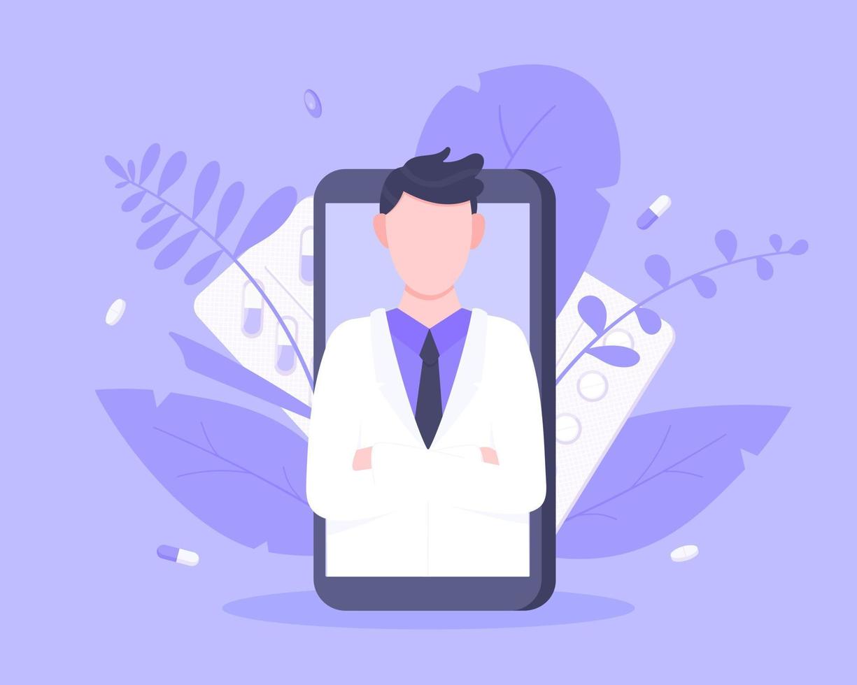 conceito de serviço médico on-line médico com médico na ilustração vetorial de smartphone. vetor