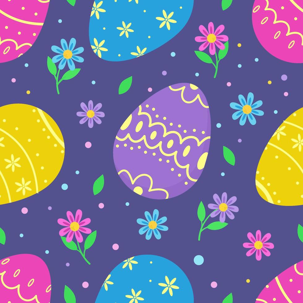 padrão decorativo de ovos de páscoa. feliz modelo de páscoa com ovos e flores. ilustração em vetor de lindos ovos de páscoa.