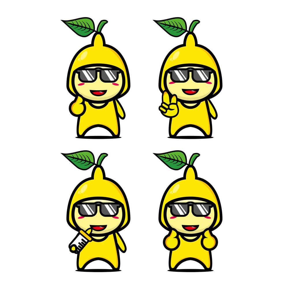definir coleção de personagem de design de mascote de limão fofo. Isolado em um fundo branco. conceito de pacote de ideia de logotipo de mascote de personagem fofo vetor