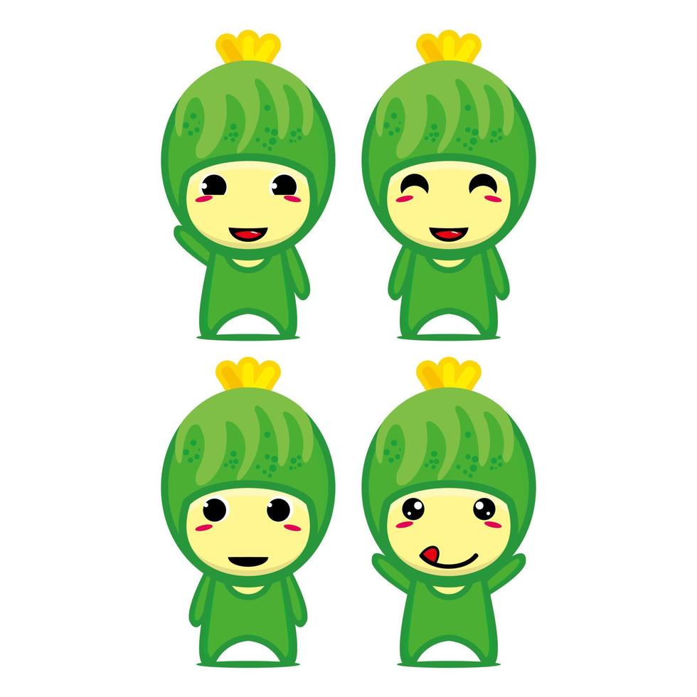 definir coleção de personagem de design de mascote de pepino fofo. Isolado em um fundo branco. conceito de pacote de ideia de logotipo de mascote de personagem fofo vetor