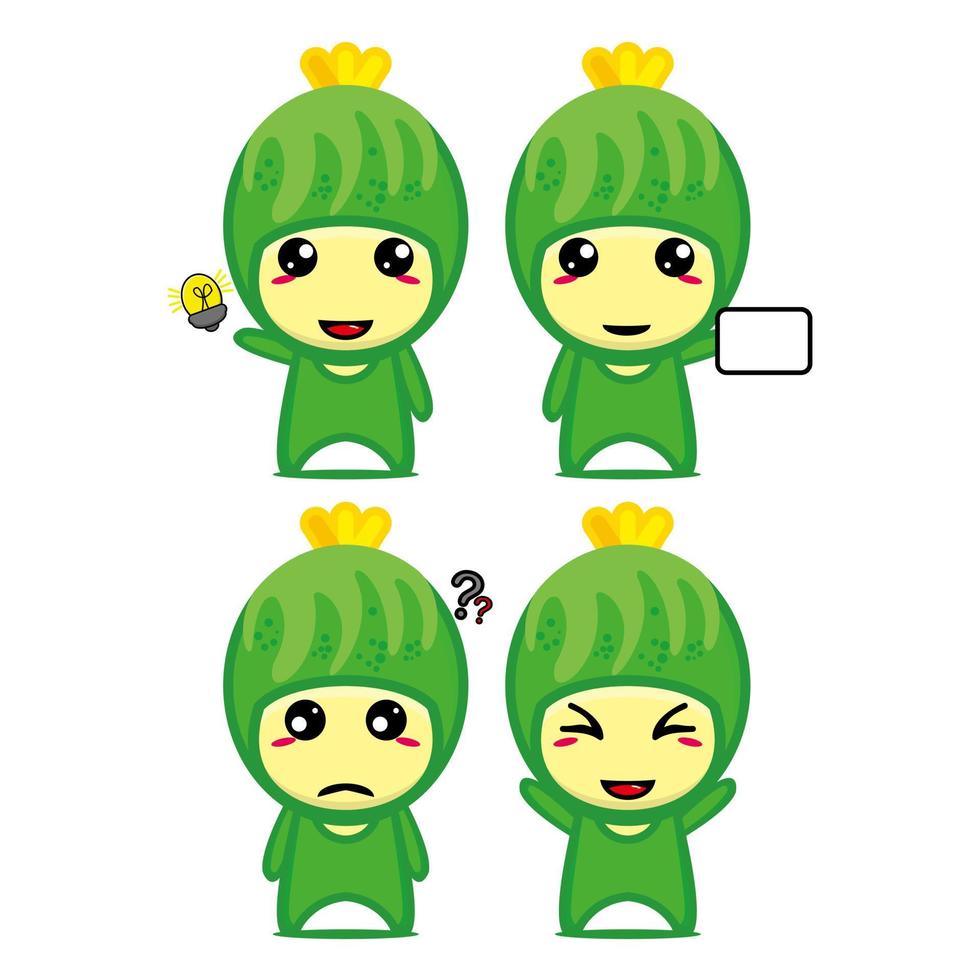 definir coleção de personagem de design de mascote de pepino fofo. Isolado em um fundo branco. conceito de pacote de ideia de logotipo de mascote de personagem fofo vetor