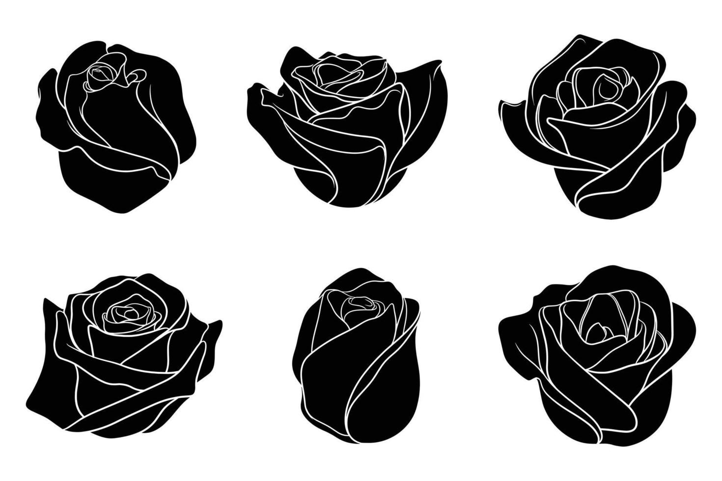 silhueta desenhada de mão de rosas vetor