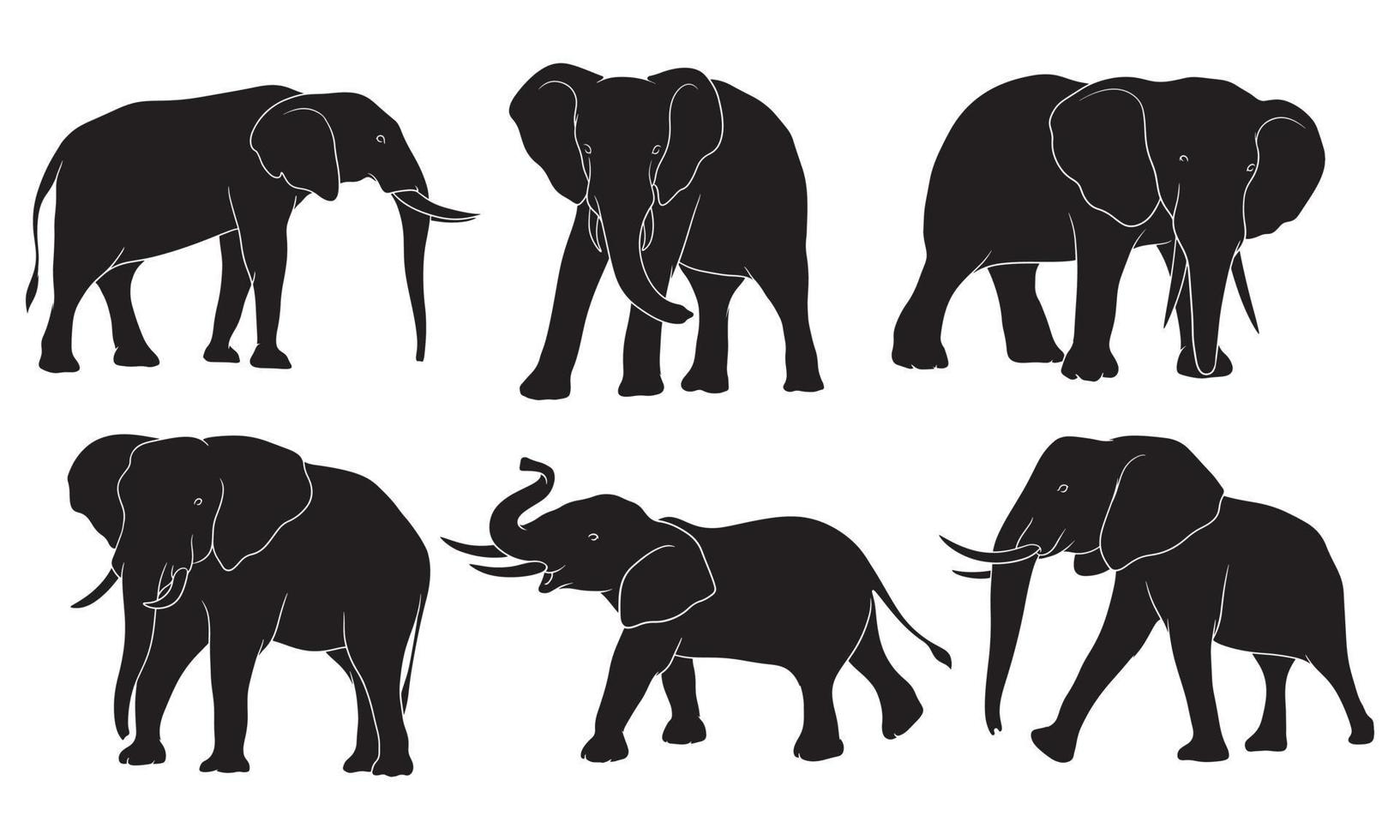 silhueta desenhada de mão de elefante vetor