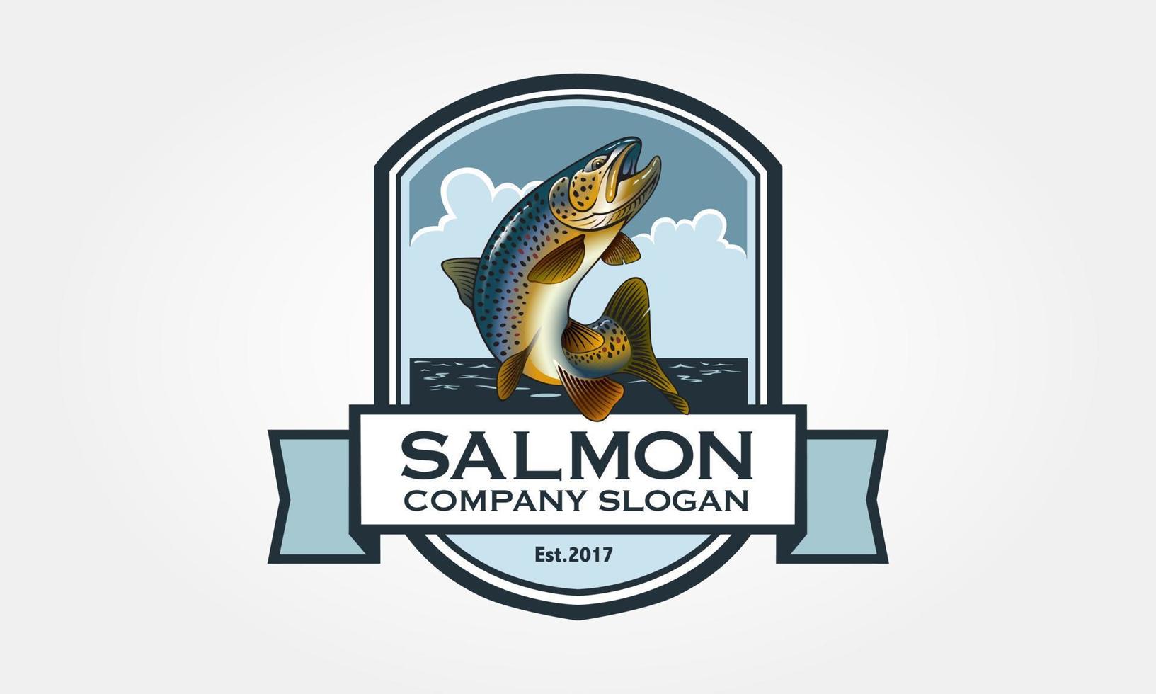 ilustração de logotipo de vetor de salmão. logotipo com salmão no estilo do emblema. vector peixe vintage para o seu design de logotipo.