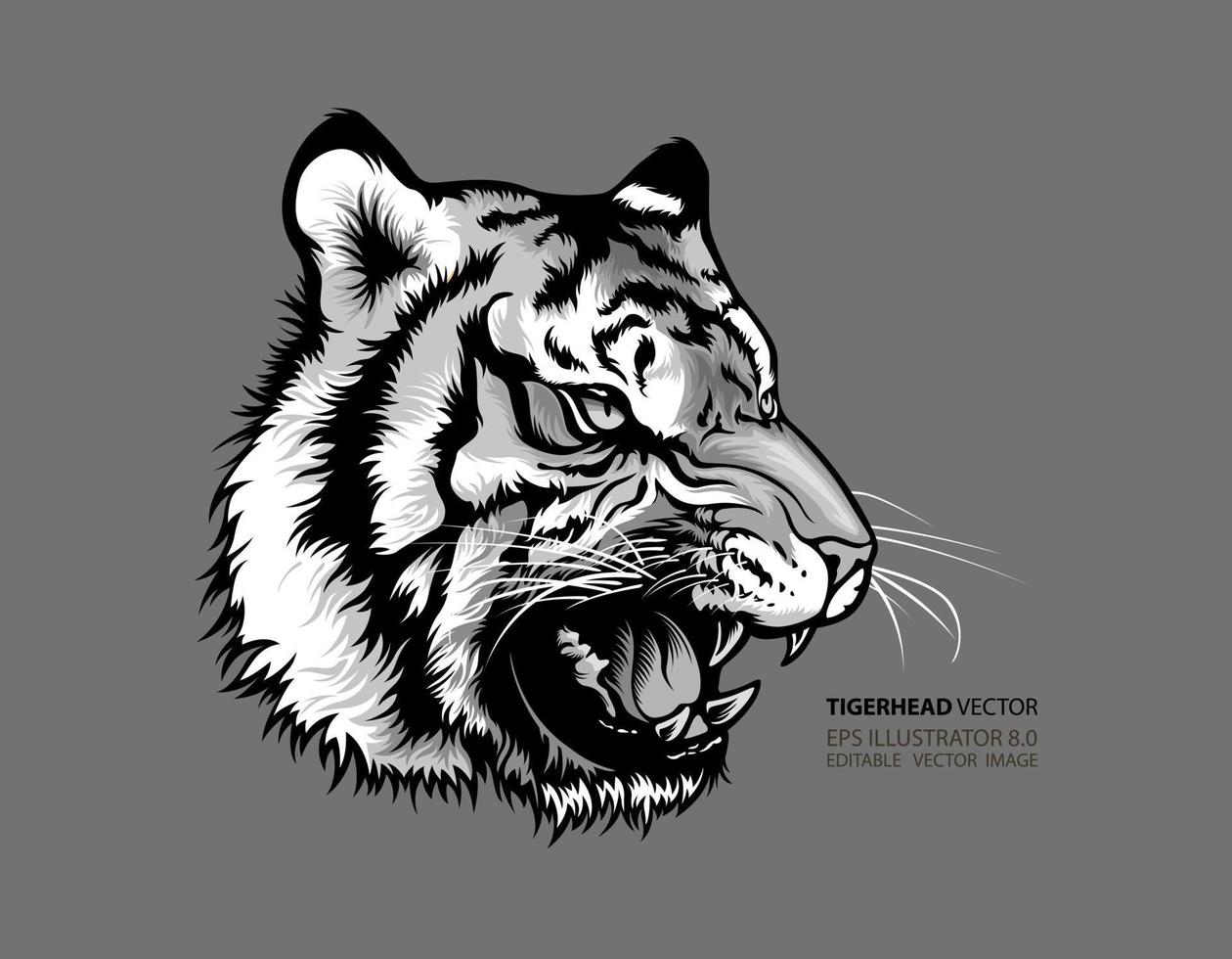 mascote de silhueta preto e branco de cabeça de tigre. vetor