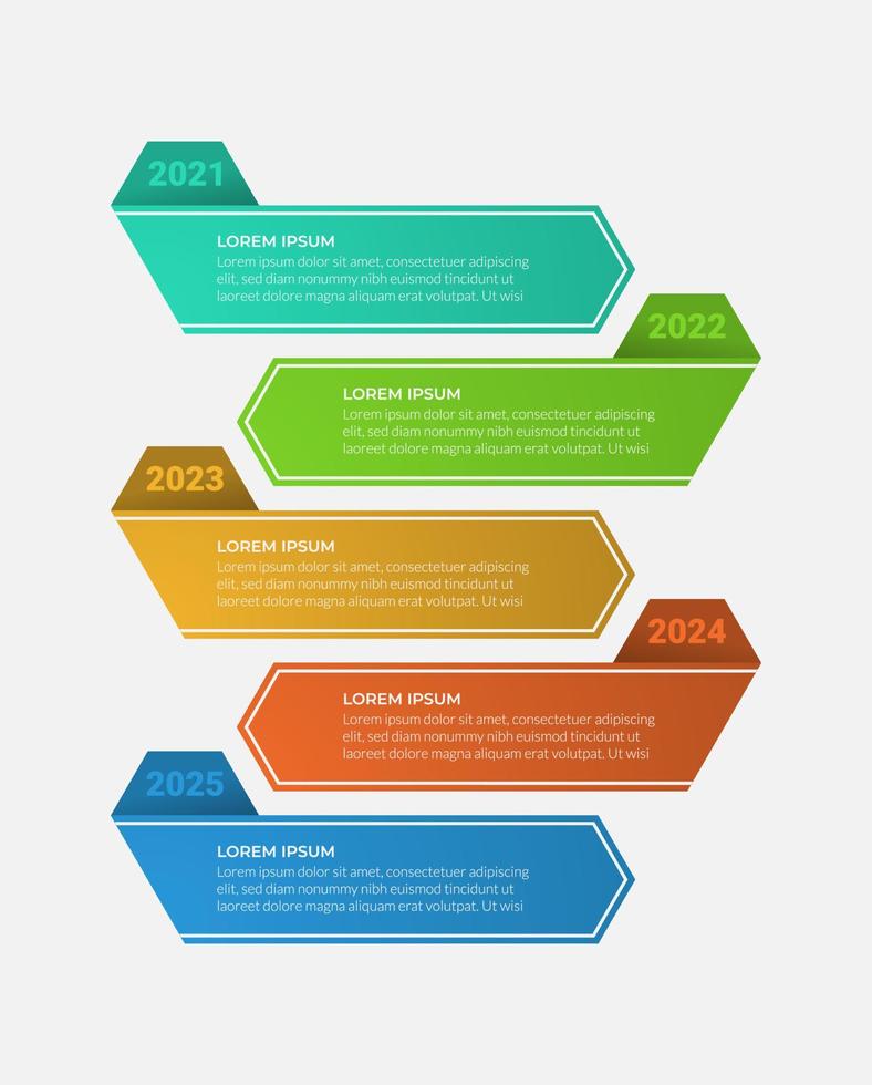 design de rótulo de apresentação criativa para infográficos de linha do tempo em 5 etapas. faixa de opção horizontal. elementos de recursos gráficos adequados para informações de linha do tempo, relatório anual, relatório de negócios. vetor